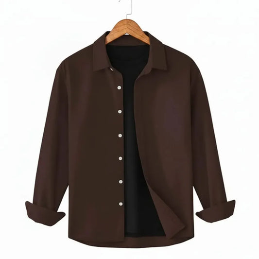 Men's Cotton Chambray Executive Shirt(Chocolate Brown)